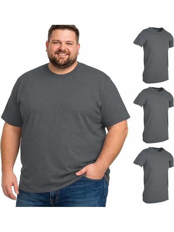 3 Pack of Mens Plus Size Tees Sizes Big & Tall Cotton Tshirt in Charcoal Gray Color of T-Shirts 3X-Large