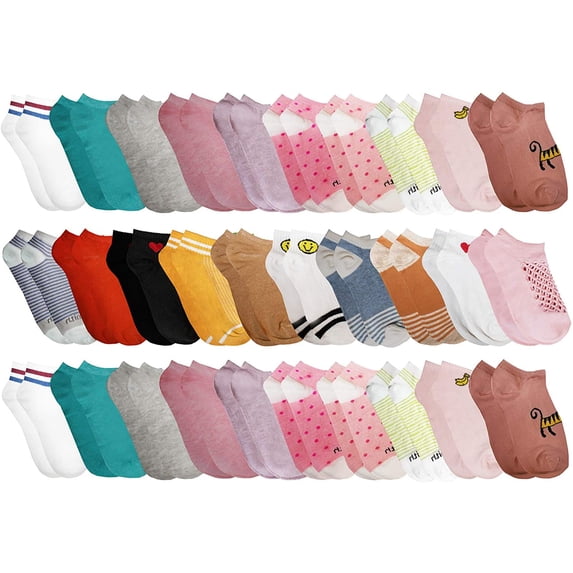 30 Pairs Low Cut Ankle Socks for Women Girls Boys Men, Bulk Pack, Fun Cute, Patterned Colorful Soft (30 Pairs Assorted (Girls))