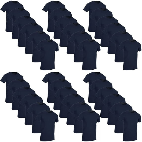 SOCKS'NBULK 36 Pack Mens Cotton Crew Neck Short Sleeve Casual T-Shirts Navy Blue Color Lightweight Bulk Pack (Navy Blue, 6X-Large)