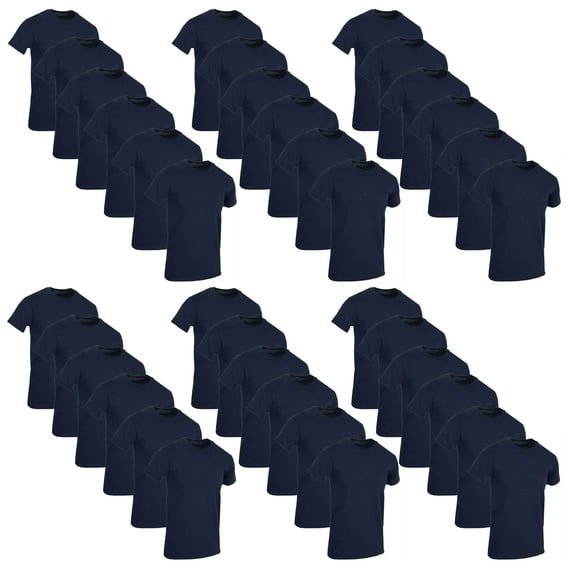 SOCKS'NBULK 36 Pack Mens Cotton Crew Neck Short Sleeve Casual T-Shirts Navy Blue Color Lightweight Bulk Pack (Navy Blue, 6X-Large)