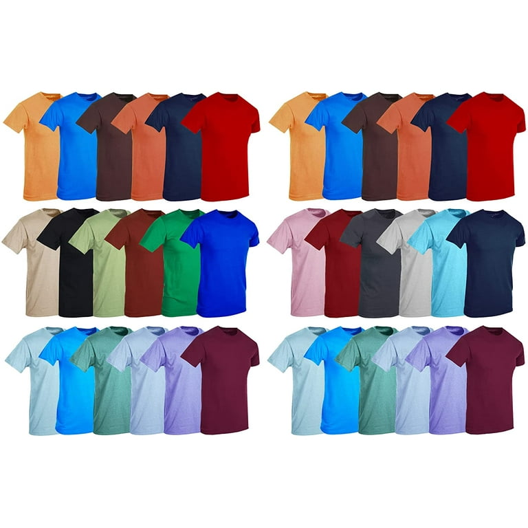 SOCKS'NBULK 36 Pack Mens Cotton Short Sleeve Lightweight T-Shirts, Bulk  Crew Tees for Guys, Mixed Bright Colors Bulk Pack (36 Pack Assorted