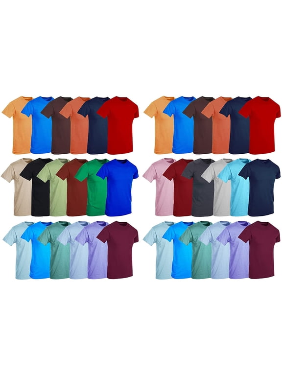 SOCKS’NBULK 36 Pack Mens Cotton Short Sleeve Lightweight T-Shirts, Bulk Crew Tees for Guys, Mixed Bright Colors Bulk Pack (36 Pack Assorted B, Small)