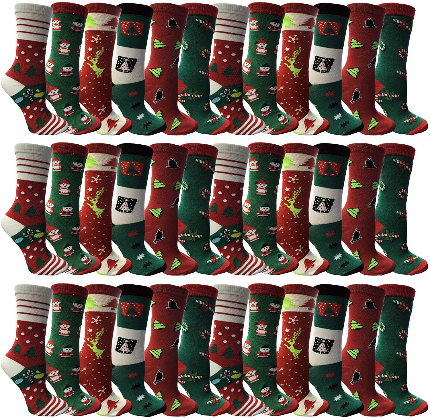 SOCKS'NBULK 36 Pairs Womens Christmas Socks, Novelty Holiday Socks, Fun