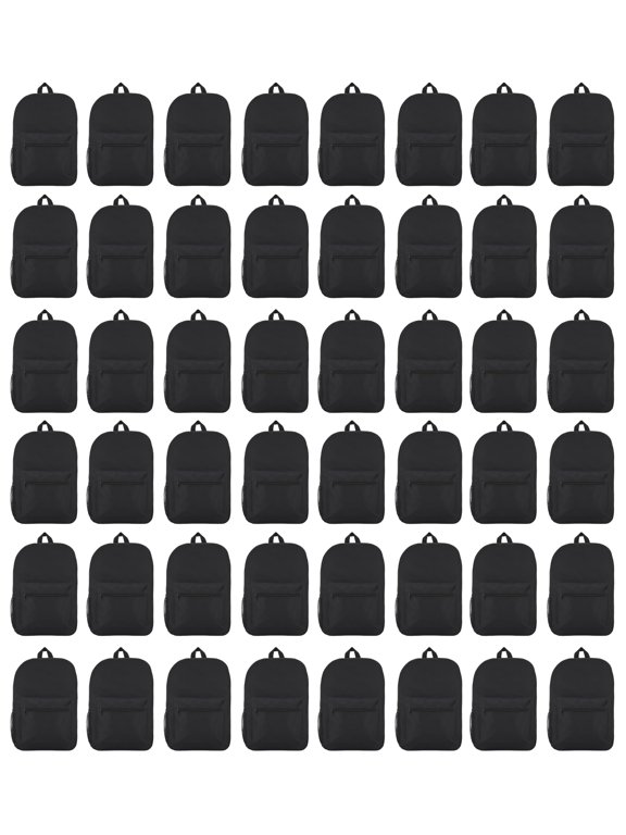48 Pack 17 Inch Wholesale Backpacks for students, 12 Assorted Colors - Bulk Case of Bookbags Water Resistant Knapsacks (48 Pack Black)