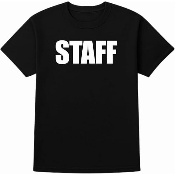 SOCKS'NBULK 48-Pack Black Staff T-Shirt Size M – Cotton Blend Printed in USA for Work or Events