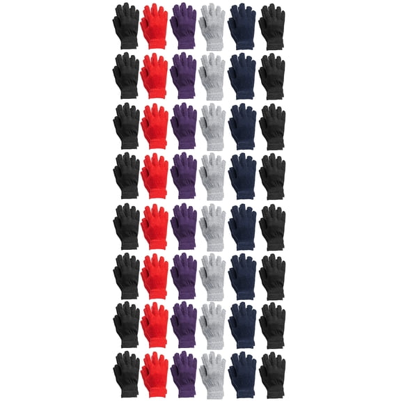 SOCKS'NBULK 48 Pack Men's & Women's Warm, Stretchy Thermal Winter Gloves Bulk Wholesale (Womens Assorted)
