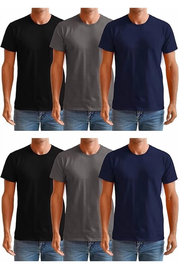 6 Pack Men’s Cotton T-Shirt Bulk Packs, Big Tall Short Sleeve Lightweight Tees for Men