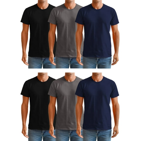 SOCKS'NBULK 6 Pack Men’s Cotton T-Shirt Bulk Packs, Big Tall Short Sleeve Lightweight Tees for Men