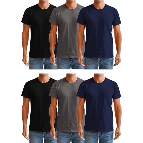 SOCKS'NBULK 6 Pack Men’s Cotton T-Shirt Bulk Packs, Big Tall Short Sleeve Lightweight Tees for Men