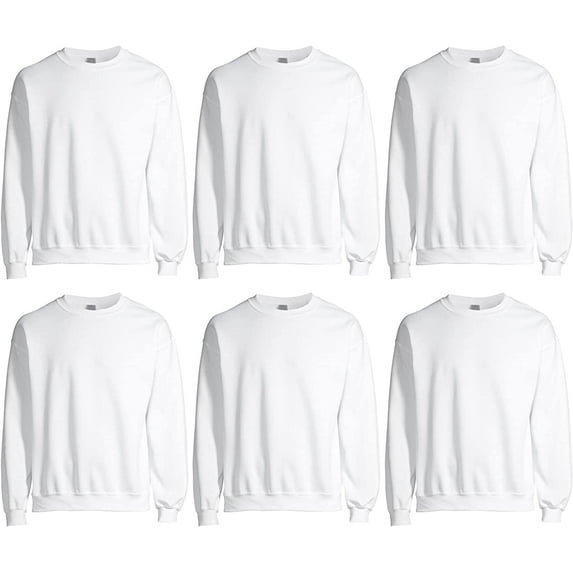 SOCKS'NBULK 6 Pack Men's Crewneck Sweatshirts in Bulk, Cotton, Wholesale Screen Printing Sweat Shirts For Men, Layer Shirt Size(Small) White