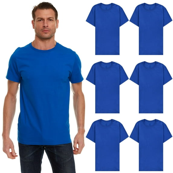 SOCKS'NBULK 6 Pack Mens Basic Casual Cotton Crew Neck Short Sleeve T-Shirts Royal Blue Color Bulk Pack Value Deal (Large)