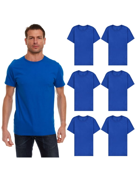 6 Pack Mens Basic Casual Cotton Crew Neck Short Sleeve T-Shirts Royal Blue Color Bulk Pack Value Deal (Large)