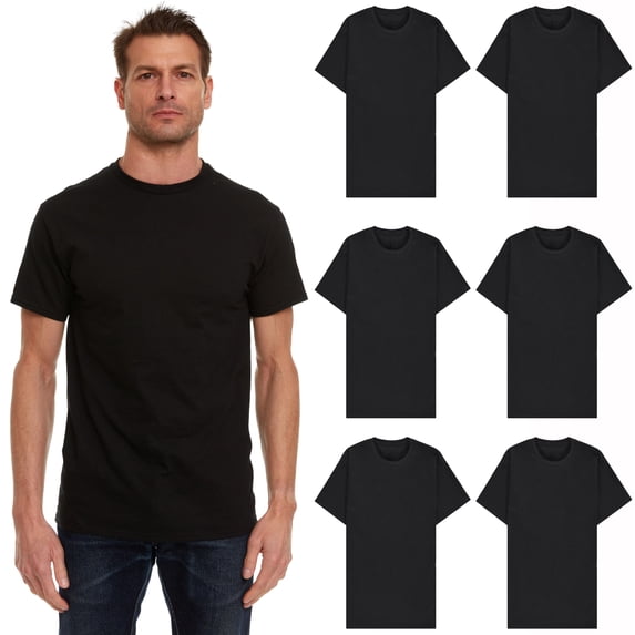 SOCKS'NBULK 6 Pack Mens Cotton Crew Neck Short Sleeve Casual T-Shirts Black Lightweight Bulk (Black, 6X-Large)