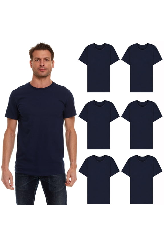 6 Pack Mens Cotton Crew Neck Short Sleeve Casual T-Shirts Navy Lightweight Bulk (Navy, 3X-Large)