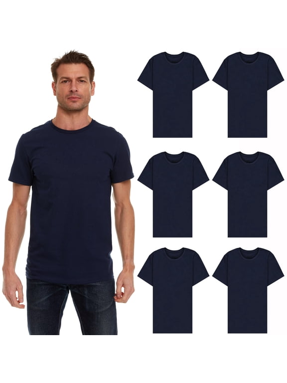 6 Pack Mens Cotton Crew Neck Short Sleeve Casual T-Shirts Navy Lightweight Bulk (Navy, Large)