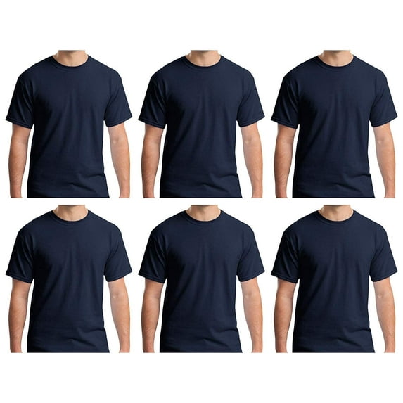 SOCKS'NBULK 6 Pack Mens Cotton Crew Neck Short Sleeve Casual T-Shirts Navy Lightweight Bulk (Navy, Medium)