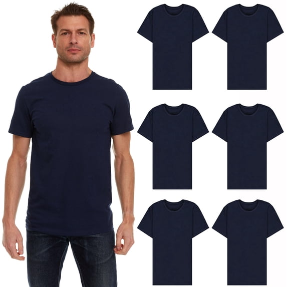 SOCKS'NBULK 6 Pack Mens Cotton Crew Neck Short Sleeve Casual T-Shirts Navy Lightweight Bulk (Navy, X-Large)