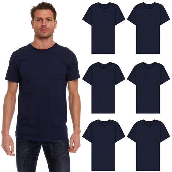 SOCKS'NBULK 6 Pack Mens Cotton Crew Neck Short Sleeve Casual T-Shirts Navy Lightweight Bulk (Navy, X-Large)