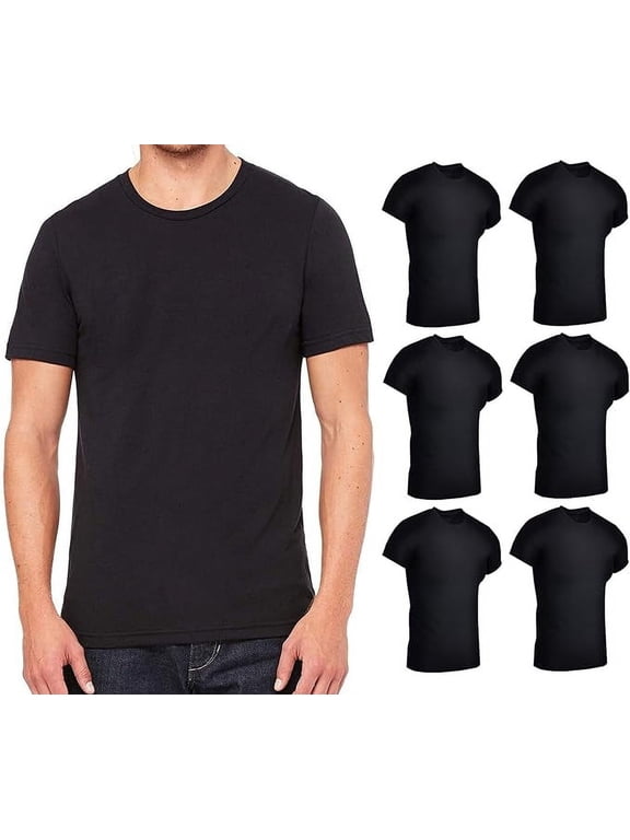 6 Pack Mens Cotton Short Sleeve Lightweight T-Shirts, Bulk Crew Tees for Guys, Black Colors Bulk Pack (2X-Large)
