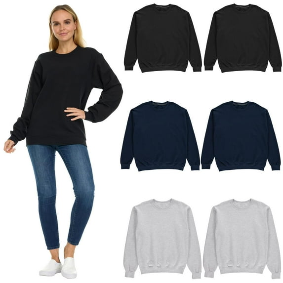 SOCKS'NBULK 6 Pack Women’s Oversized Crew Neck Sweatshirt, Fleece Lined, Bulk Wholesale Sweatshirts for Charities & Events (Assorted, Medium)