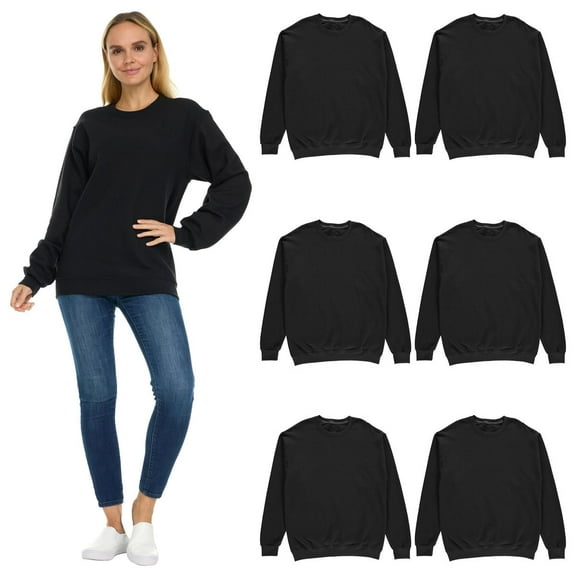 SOCKS'NBULK 6 Pack Women’s Oversized Crew Neck Sweatshirt, Fleece Lined, Bulk Wholesale Sweatshirts for Charities & Events (Black, Small)