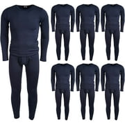 SOCKS'NBULK 6 Pack of 2pc Thermal Sets for Men, Base Layer Long Johns Underwear, Top & Bottom, Cotton, Solid Colors (X-Large, Navy Blue)