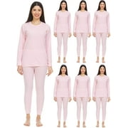 SOCKS'NBULK 6 Pack of 2pc Thermal Sets for Woman, Base Layer Long Johns Underwear, Top & Bottom, Cotton, Solid Colors (X-Large, Pink)