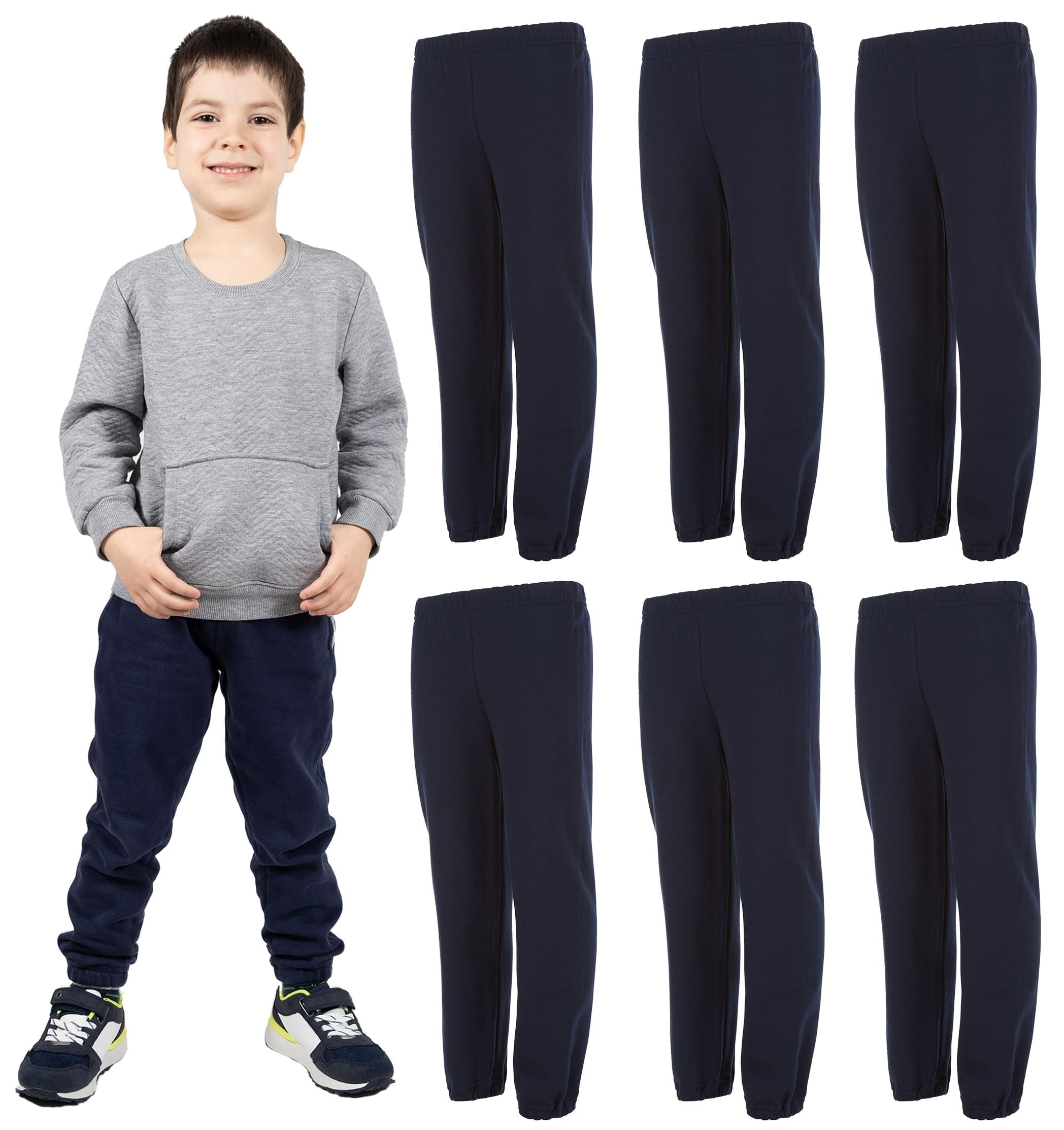 SOCKS NBULK 6 Pack of Boys Jogger Bulk Sweatpants Black Navy Gray Comfy Lounge Joggers for Kids