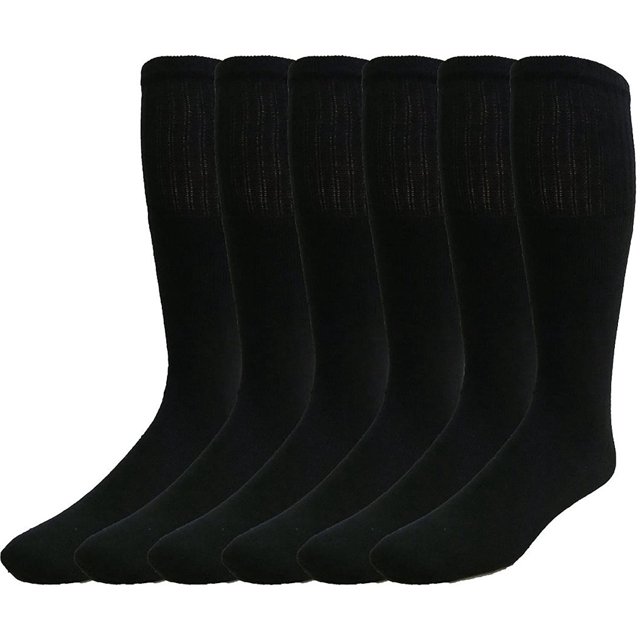 SOCKS'NBULK 6 Pair Men's Extra Long Tube Socks, Black, Sock Size 1116