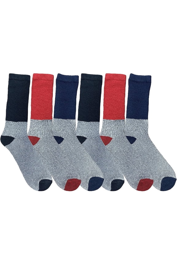 6 Pairs Bulk Mens King Size Thermal Diabetic Ringspun Cotton Seamless Toe Crew Socks For, 13-16