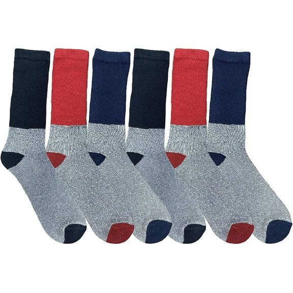 SOCKS'NBULK 6 Pairs Bulk Mens King Size Thermal Diabetic Ringspun Cotton Seamless Toe Crew Socks For, 13-16