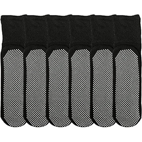 SOCKS'NBULK 6 Pairs Of Loose Fit Gripper Bottom Diabetic Non-Skid Slipper Black Socks, Grippy Hospital Sock, Wholesale Bulk (6 Pairs Men Gripper Socks, One Size)
