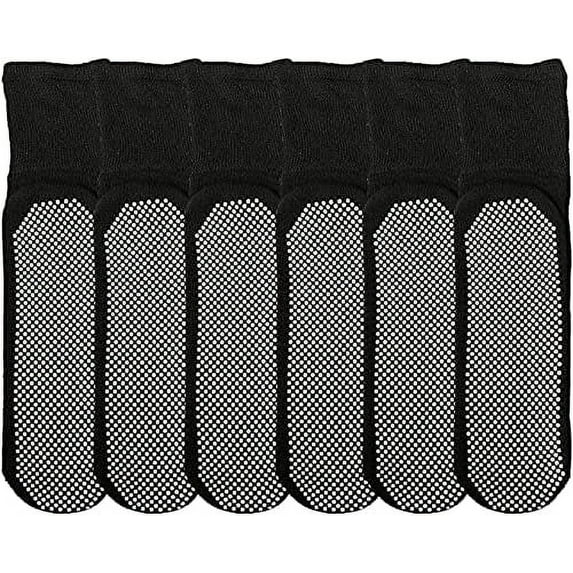 SOCKS'NBULK 6 Pairs Of Loose Fit Gripper Bottom Diabetic Non-Skid Slipper Black Socks, Grippy Hospital Sock, Wholesale Bulk (6 Pairs Women Gripper Socks, One Size)