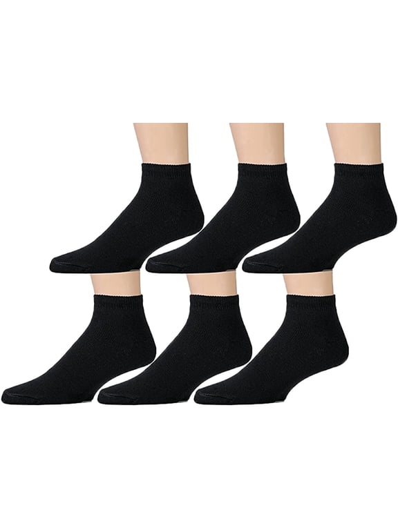 SOCKS'NBULK 6 Pairs Of Womens Black Quarter Ankle Athletic Socks, Sock Size 9-11