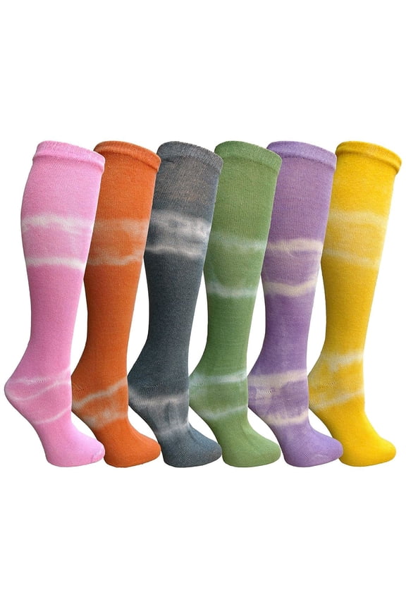 6 Pairs Tie Dye Crew Socks, Anti Microbial, Premium Soft Touch (9-11, Assorted Tie Dye)