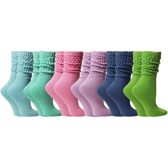 SOCKS'NBULK 6 Pairs Women's Scrunched Slouch Socks, Cotton Boot Socks Bulk Pack