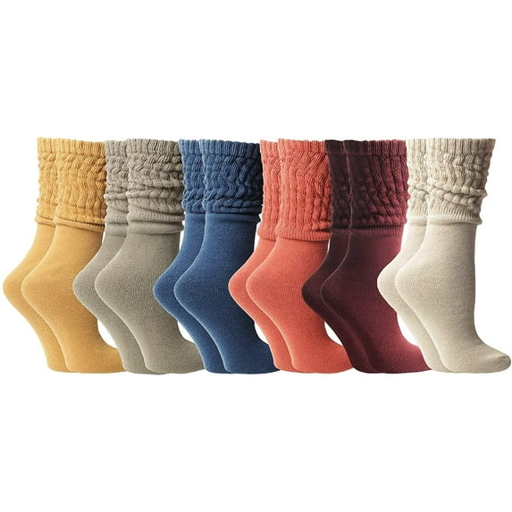 SOCKS'NBULK 6 Pairs Women's Scrunched Slouch Socks, Cotton Boot Socks Bulk Pack
