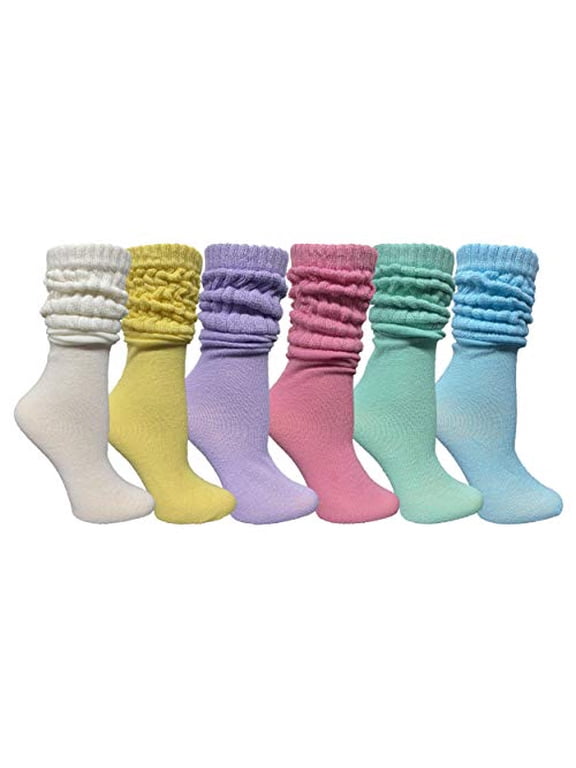 6 Pairs Women's Scrunched Slouch Socks, Cotton Boot Socks Bulk Pack