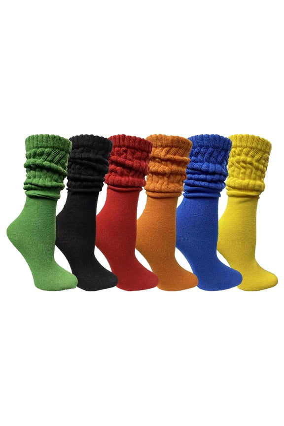 6 Pairs Women's Scrunched Slouch Socks, Cotton Boot Socks Bulk Pack