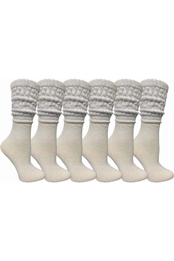 6 Pairs Women's Scrunched Slouch Socks, Cotton Boot Socks Bulk Pack