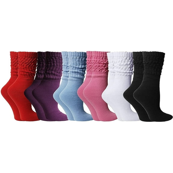 SOCKS'NBULK 6 Pairs Women's Scrunched Slouch Socks, Cotton Boot Socks Bulk Pack