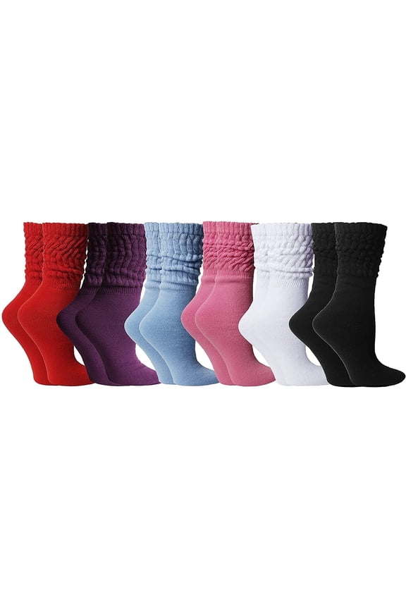 6 Pairs Women's Scrunched Slouch Socks, Cotton Boot Socks Bulk Pack