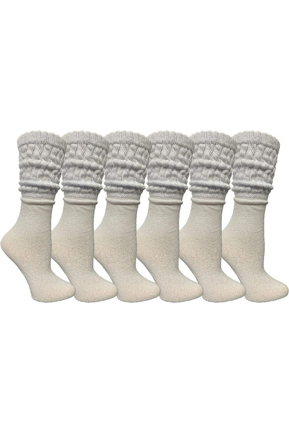 6 Pairs Women's Scrunched Slouch Socks, Cotton Boot Socks Bulk Pack