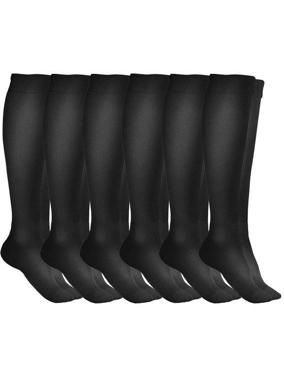 6 Pairs of Cotton Womens Knee High Socks, Flat Knit, Solid Colors, Black