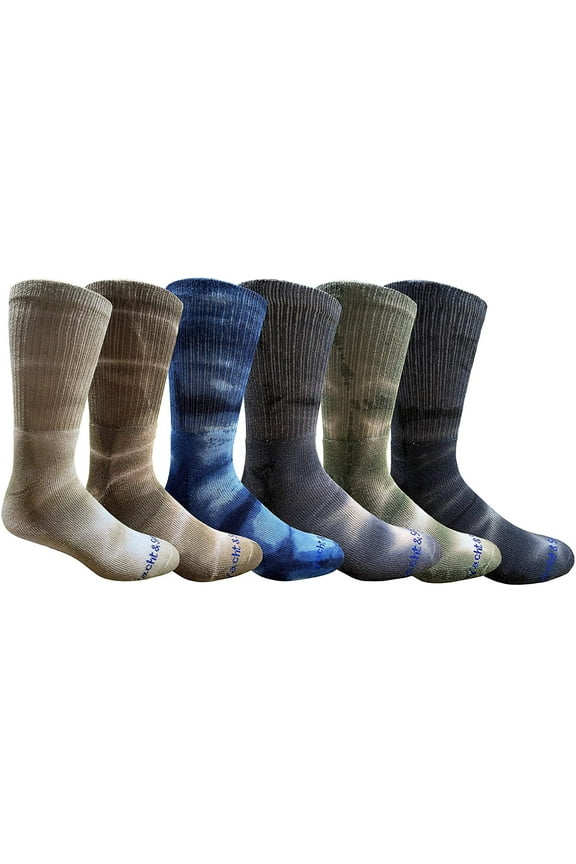 6 Pairs of Mens Tie Dye Cotton Colorful Soft Crew Socks, Desert Camo Colors Boot Sock Packs, Bulk