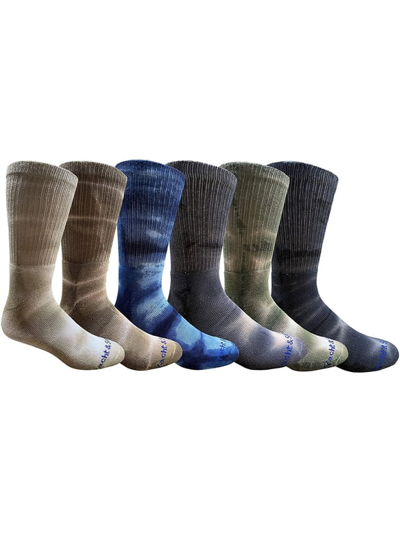 6 Pairs of Mens Tie Dye Cotton Colorful Soft Crew Socks, Desert Camo Colors Boot Sock Packs, Bulk