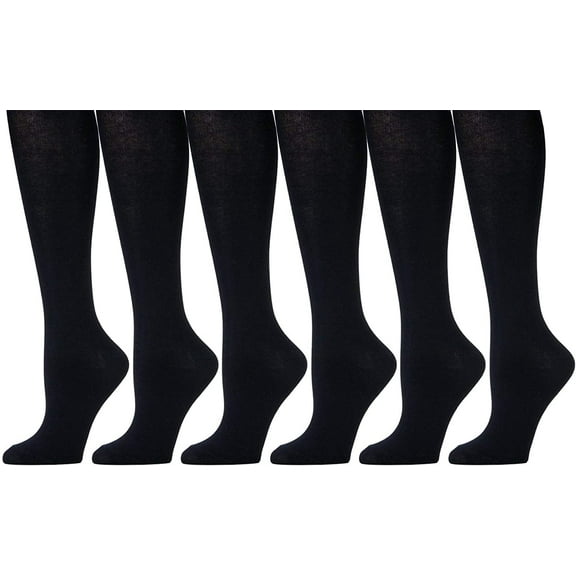 SOCKS'NBULK 6 Pairs of Women's Cotton Knee High Socks, Solid Colors Stylish Boot Sock, Black