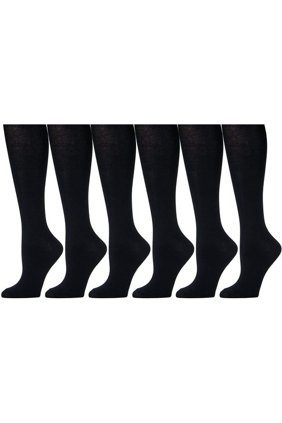6 Pairs of Women's Cotton Knee High Socks, Solid Colors Stylish Boot Sock, Black