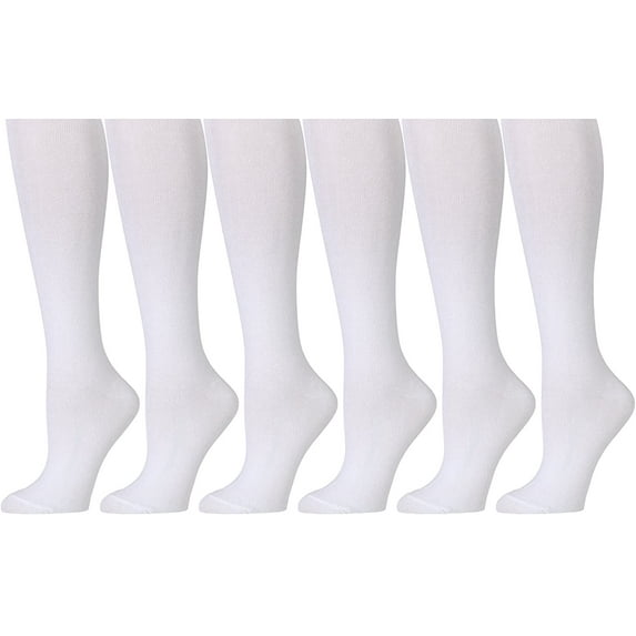 SOCKS'NBULK 6 Pairs of Women's Cotton Knee High Socks, Solid Colors Stylish Boot Sock, White
