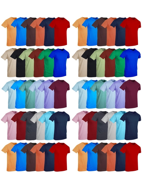 60 Pack Men's Cotton Crew Neck Regular T-Shirts Bulk Short Sleeve Lightweight Tees Mix Colors